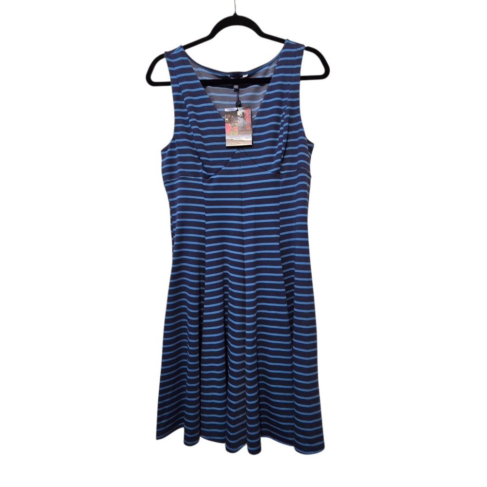 Peter Som NWT Stripe Fit Flare Knit Dress Womens 10 Blue Outdoor Athleisure $68